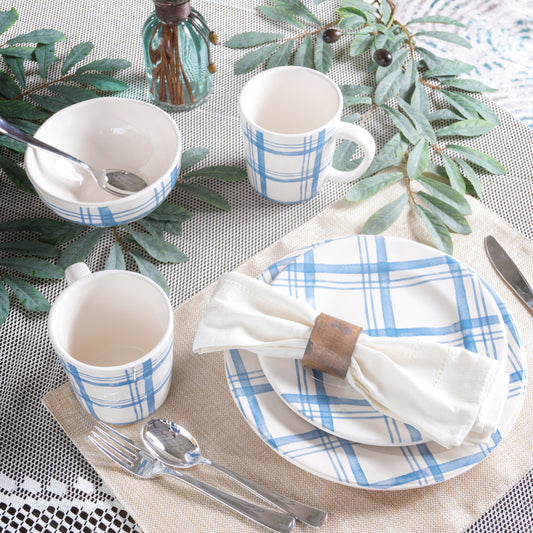 Pier 1 Country Blue Plaid Set of 4 Mugs