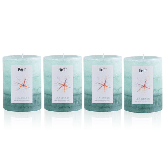 Pier 1 Sea Grass Layered 3x4 Set of 4 Pillar Candles