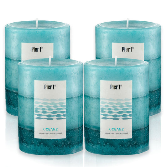 Pier 1 Oceans Layered Pillar Set of 4 Candles