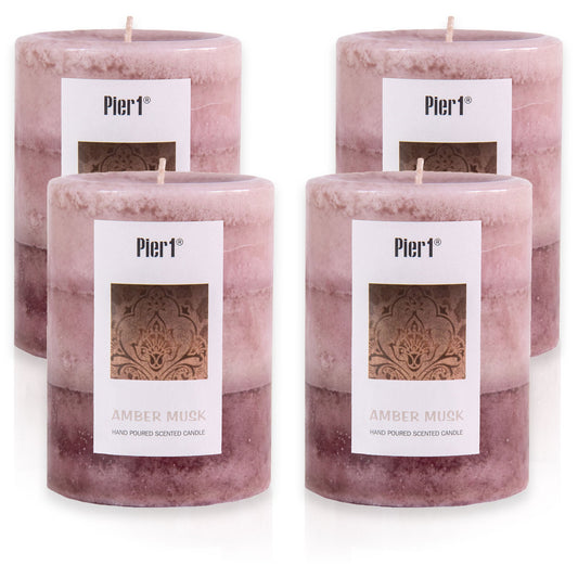 Pier 1 Amber Musk 3x4 Layered Set of 4 Pillar Candles